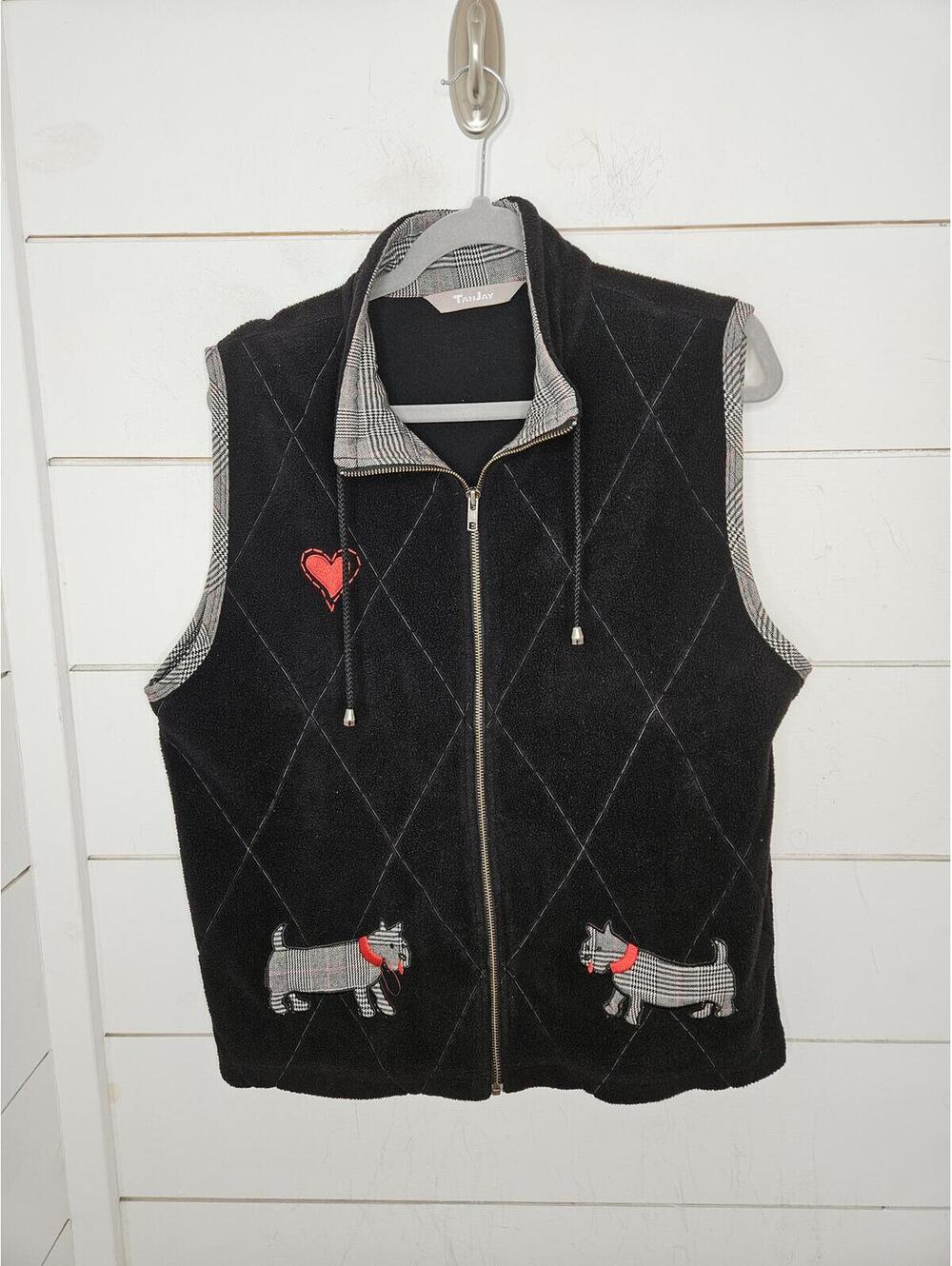 Vintage TanJay medium black vest with patchwork scottie dogs & hearts